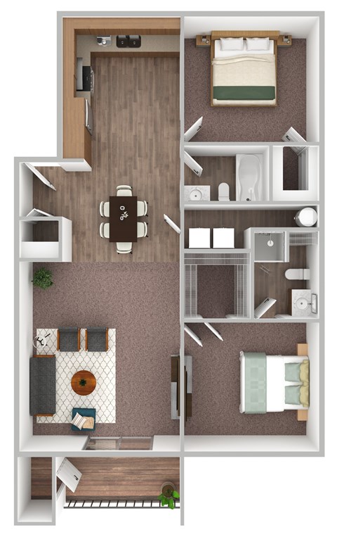 Floor plan for 2 beds, 2 baths, 1090 sqft